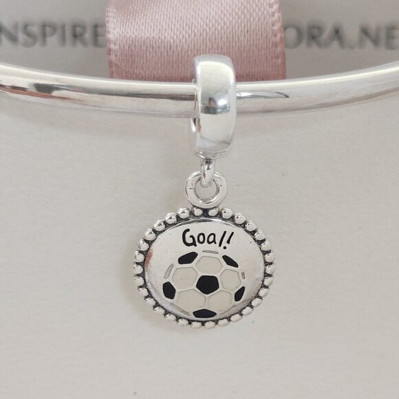 Pandora Goal! Football Dangle Charm Soccer Sports Pendant S925 Silver with box - Picture 1 of 7